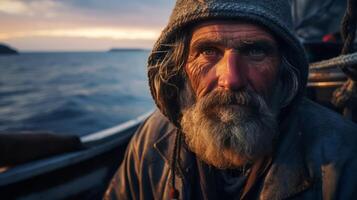 AI generated Man With Beard Wearing Hat on Boat photo