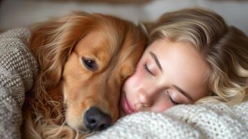 AI generated Woman and Dog Cuddling Together photo