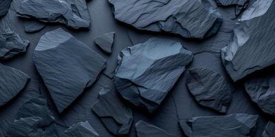 AI generated Close-up texture of dark slate stone pieces with natural patterns photo