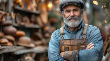 AI generated Man With Beard, Hat, and Overalls photo