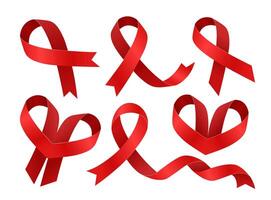 World AIDS Day. Big set of red ribbons. Vector flat illustration.