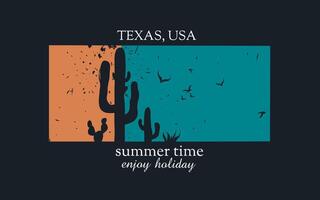 Texas Desierto con cactus en retro estilo vector