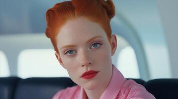 AI generated Woman With Red Hair Wearing Pink Shirt photo