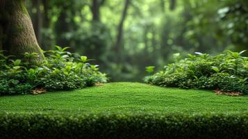 AI generated Serene Green Lawn Encircled by Trees and Bushes photo