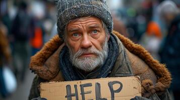 AI generated Homeless Man Seeking Help photo