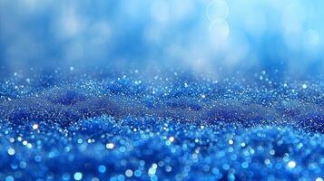 AI generated Abstract sparkling blue glitter background with bokeh lights photo