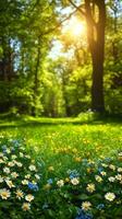 AI generated Sunlit Field of Flowers and Trees photo