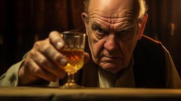 AI generated Older Man Holding Glass of Whiskey photo