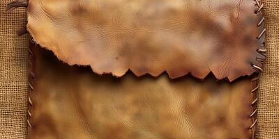 AI generated Close-up of brown leather texture with stitch detail and sacking edge photo