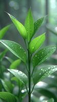 AI generated Close Up of Water Droplet-covered Green Plant photo