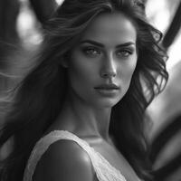 AI generated Black and white photography portrait of a beautiful woman, photo