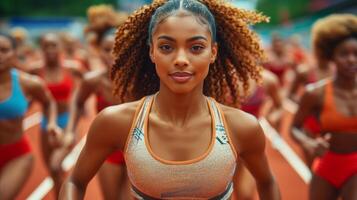 AI generated Woman Running on Track in Sports Bra photo