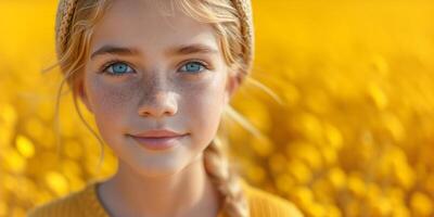 AI generated Woman With Blue Eyes Standing in Field photo
