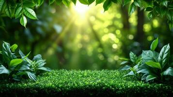 AI generated Serene Lush Green Forest Full of Abundant Leaves photo