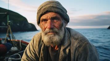 AI generated Man With Beard and Hat Sitting on Boat photo