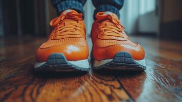AI generated Bright orange sneakers ready for fitness and exercise photo
