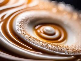 ai generado capuchino Leche espuma espiral de cerca foto