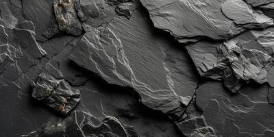 AI generated Detailed black slate texture with natural patterns close-up photo