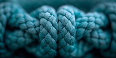AI generated Close-up of teal braided ropes with detailed texture and patterns photo