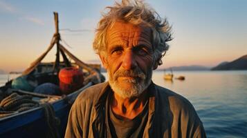 AI generated Man Standing in Front of Boat on Water photo