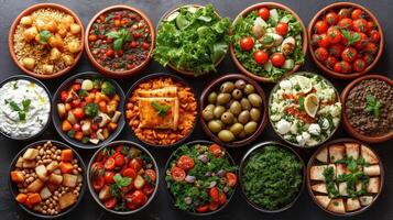 AI generated Assorted Food on Table, A Variety of Delicious Dishes for Every Appetite photo