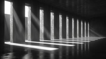 AI generated Monochrome architectural interior with sunlight and shadows photo