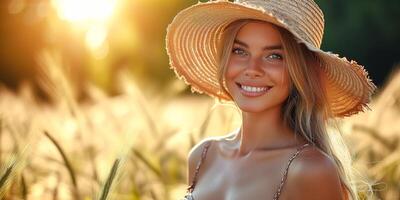 AI generated Woman Wearing Hat in Field photo