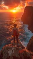 AI generated Person Standing on Top of Rock Near Ocean photo