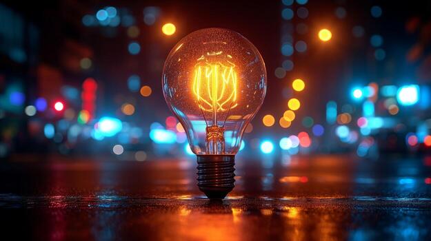 AI generated Light Bulb on Table photo