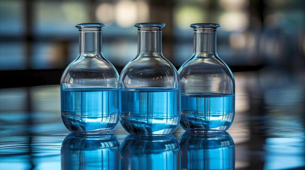 AI generated Three Bottles of Water on Table photo