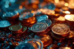 AI generated Pile of Coins on Table photo