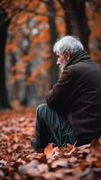 AI generated Elderly Man Resting in Forest photo