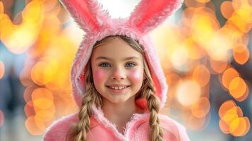 AI generated A girl wearing a pink rabbit costume photo