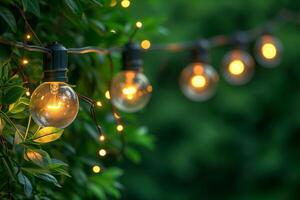 AI generated String of Light Bulbs Hanging From Tree photo