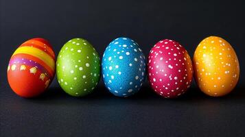 AI generated Rows of colorful Easter eggs lined up. photo