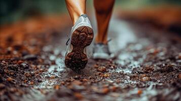AI generated Close-Up of Person Running in the Rain photo
