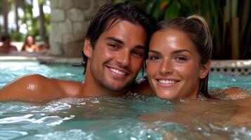 AI generated Man and Woman Relax in Hot Tub photo