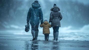 AI generated Three People Walking in the Rain With a Child photo
