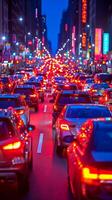 AI generated Busy Night Traffic on City Street photo