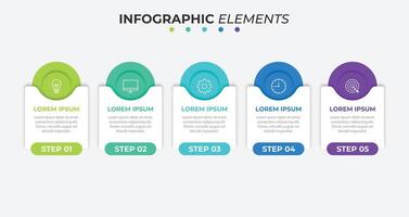 Business infographics. Timeline with 5 steps, options, squares. Vector template.