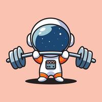 cute vector design illustration of an astronaut lifting weights