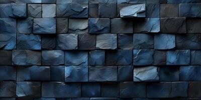 AI generated Abstract dark blue stone wall texture background with varied patterns photo