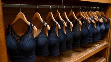 AI generated Assorted Bras Hanging on Rack for Sale photo