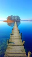 ai generado de madera muelle en lago foto