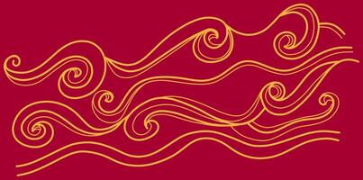 Golden Wave Traditional Cloud Swirl Line Vector Illustration