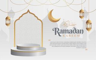 Islamic ramadan kareem white clean background with podium vector