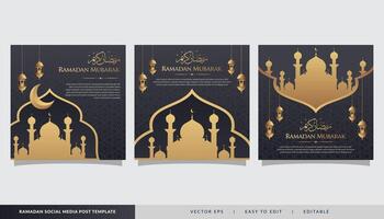Set of social media post templates on luxury dark and gold background. Perfect for Islamic webinars, Quran studies, Muslim education, Religious events and other online seminars vector