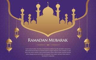 fondo de patrón de arco islámico ornamental de ramadán mubarak con linternas de estilo árabe vector