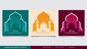 Ramadan kareem template for social media post with mosque design and multi color choice template vector