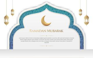 White and Blue Luxury Islamic Arch Ramadan Background with Decorative Ornament Pattern vector